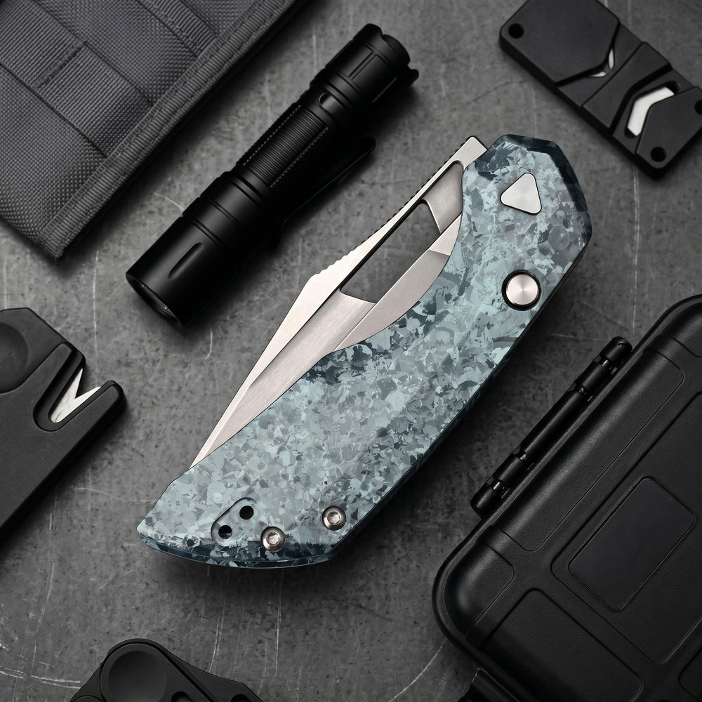 ArtisanCutlery Mousebird Thumb Hole Top Liner Lock EDC Knife Crystal Titanium Handle Crystal Titanium Clip(3'' S35VN Stone Wash Blade ) 1889G-CBU