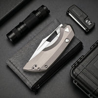 ArtisanCutlery Mousebird Thumb Hole Top Liner Lock EDC Knife Titanium Handle Titanium Clip(3'' S35VN Stone Wash Blade ) 1889G-GY