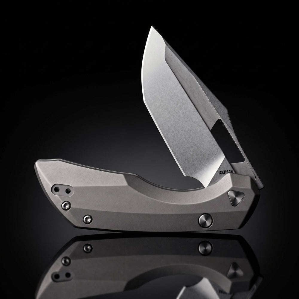 ArtisanCutlery Mousebird Thumb Hole Top Liner Lock EDC Knife Titanium Handle Titanium Clip(3'' S35VN Stone Wash Blade ) 1889G-GY