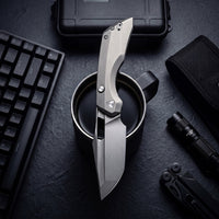 ArtisanCutlery Mousebird Thumb Hole Top Liner Lock EDC Knife Titanium Handle Titanium Clip(3'' S35VN Stone Wash Blade ) 1889G-GY