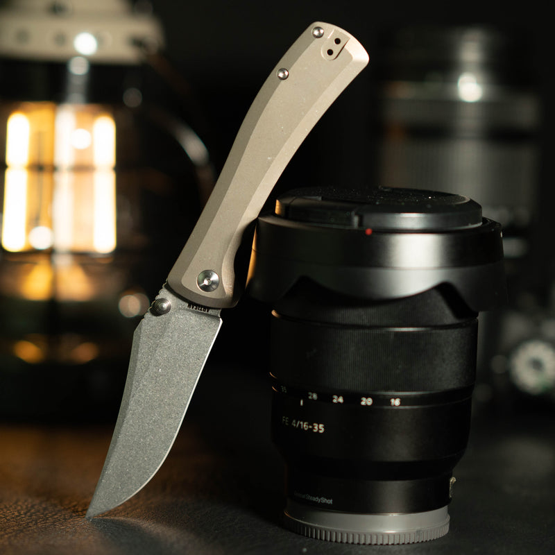 ArtisanCutlery Santee Thumb Stud & Frame Lock Folding Knife Titanium Handle (3.54'' CPM S35VN Steel Stone Wash Blade) 1888G-GY