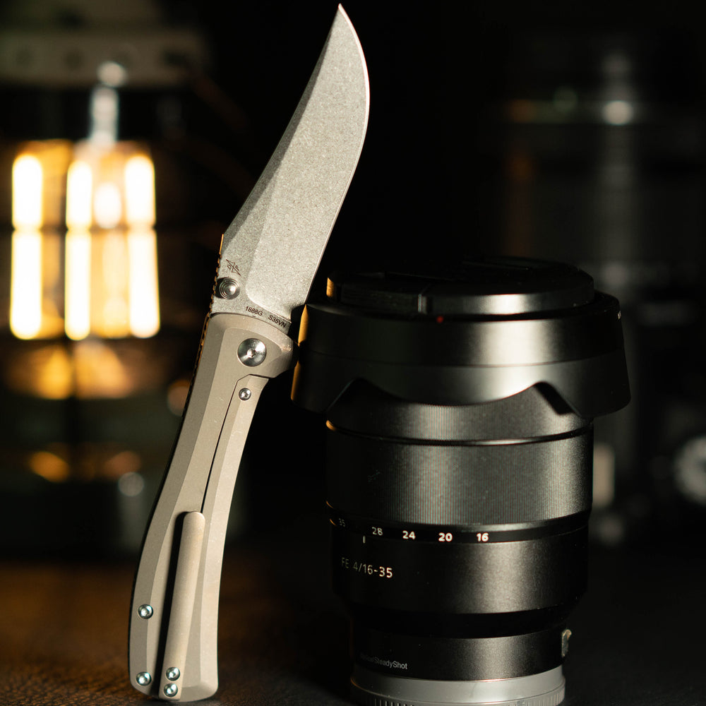ArtisanCutlery Santee Thumb Stud & Frame Lock Folding Knife Titanium Handle (3.54'' CPM S35VN Steel Stone Wash Blade) 1888G-GY