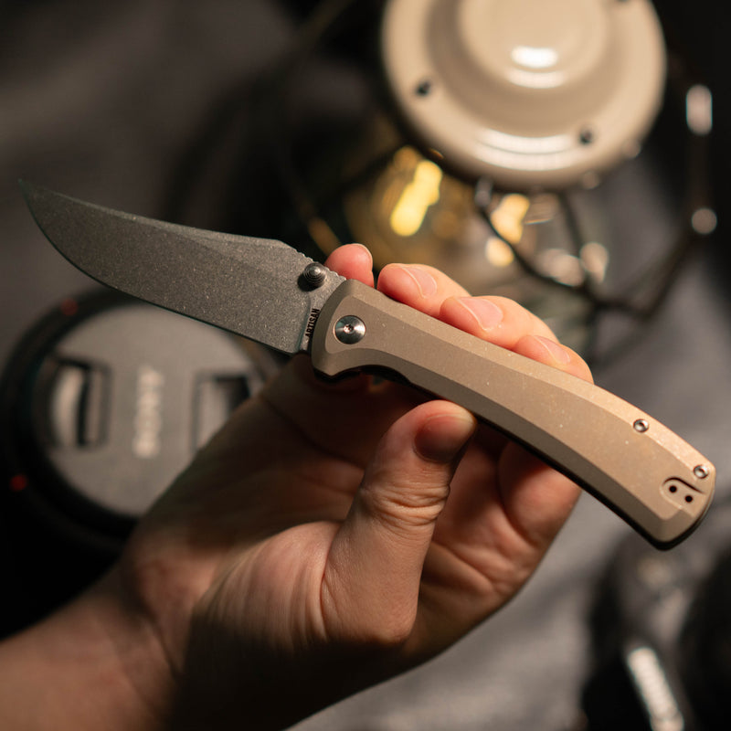 ArtisanCutlery Santee Thumb Stud & Frame Lock Folding Knife Titanium Handle (3.54'' CPM S35VN Steel Stone Wash Blade) 1888G-GY