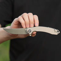 CJRB Gobi Flipper & Frame Lock Titanium Handle (3.5'' CPM S90V Stone Wash Blade) J1906G-TI (Exclusive)