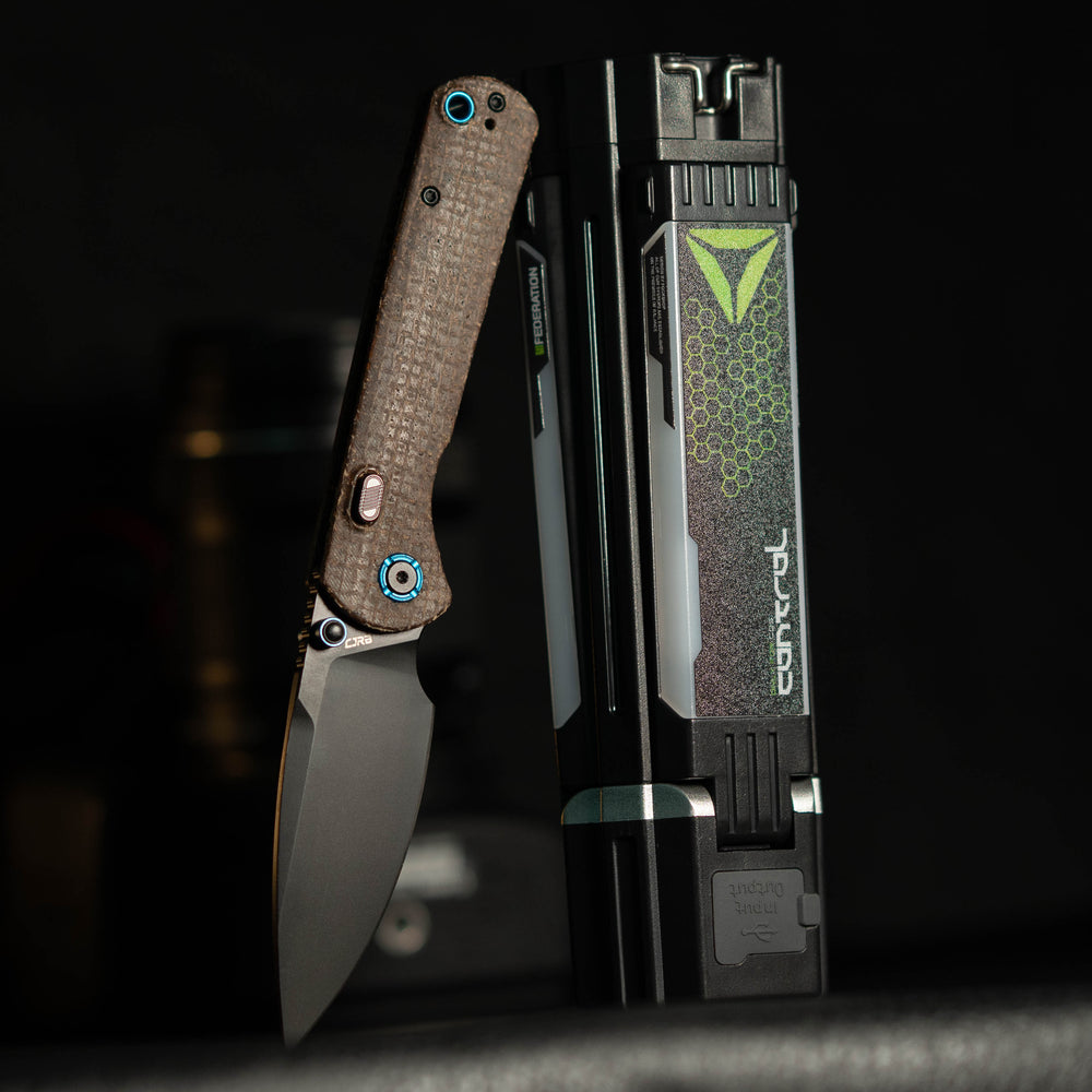 CJRB Latitude Thumb Stud & Top Liner Lock EDC Knife Micarta(Glow In the Dark) Handle(3.47'' AR-RPM9 Steel Black PVD Blade) J1975-GDBN (Exclusive)