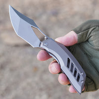ArtisanCutlery Dark Wing Thumb Hole & Front Flipper Frame Lock EDC Knife Titanium Handle(3.63'' S35VN Stone Wash Blade ) 1887G-GY