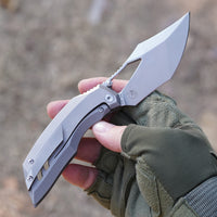 ArtisanCutlery Dark Wing Thumb Hole & Front Flipper Frame Lock EDC Knife Titanium Handle(3.63'' S35VN Stone Wash Blade ) 1887G-GY