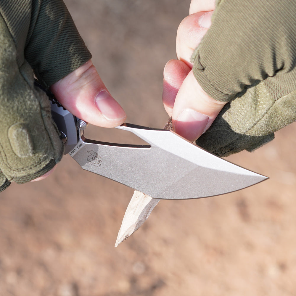 ArtisanCutlery Dark Wing Thumb Hole & Front Flipper Frame Lock EDC Knife Titanium Handle(3.63'' S35VN Stone Wash Blade ) 1887G-GY