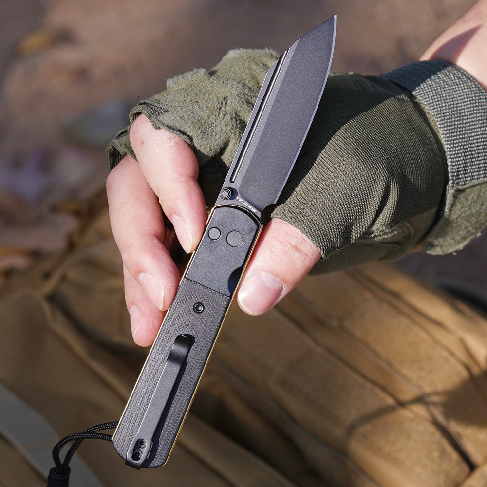 Artisan Cutlery Holm 1875P AR-RPM9 Steel Black Gold G10 Inlay Handle Folding Knives