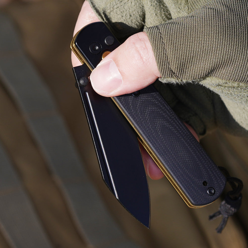 Artisan Cutlery Holm 1875P AR-RPM9 Steel Black Gold G10 Inlay Handle Folding Knives