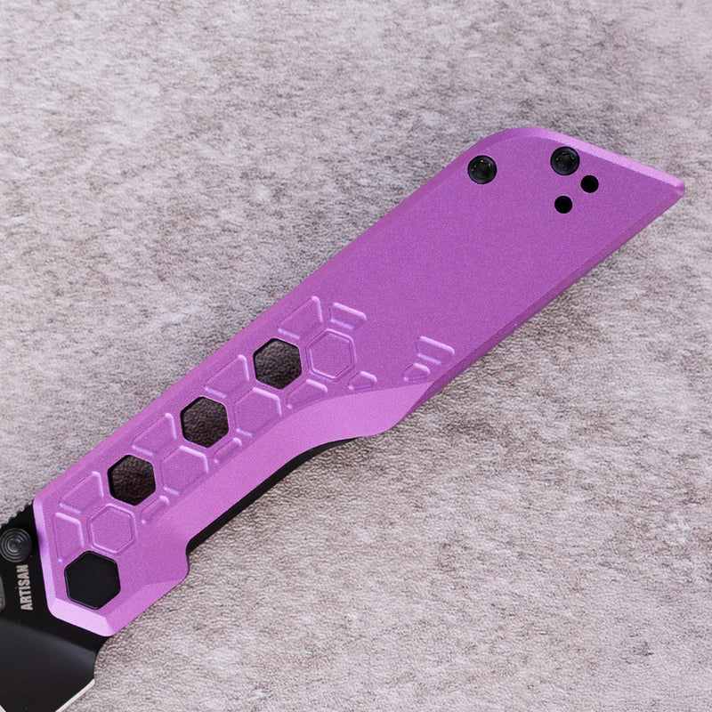 Artisan Cutlery Beest Liner Lock Front Flipper&Thumbs Hole Knife Purple Aluminum Handle (3.65'' Black PVD Coating AR-RPM9 Blade) 1878P-BVT