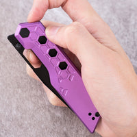 Artisan Cutlery Beest Liner Lock Front Flipper&Thumbs Hole Knife Purple Aluminum Handle (3.65'' Black PVD Coating AR-RPM9 Blade) 1878P-BVT
