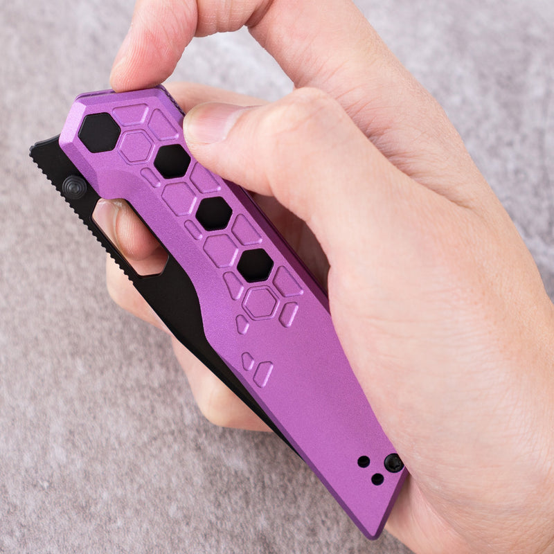Artisan Cutlery Beest Liner Lock Front Flipper&Thumbs Hole Knife Purple Aluminum Handle (3.65'' Black PVD Coating AR-RPM9 Blade) 1878P-BVT
