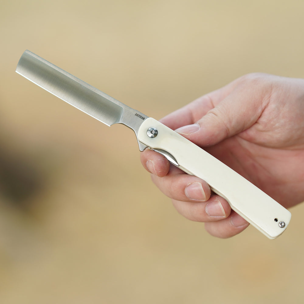 ArtisanCutlery Orthodox V2 Flipper & Liner Lock Knife Bovine Bone Handle (3.54'' Sand Polish CPM S45VN Blade) 1883G-BB