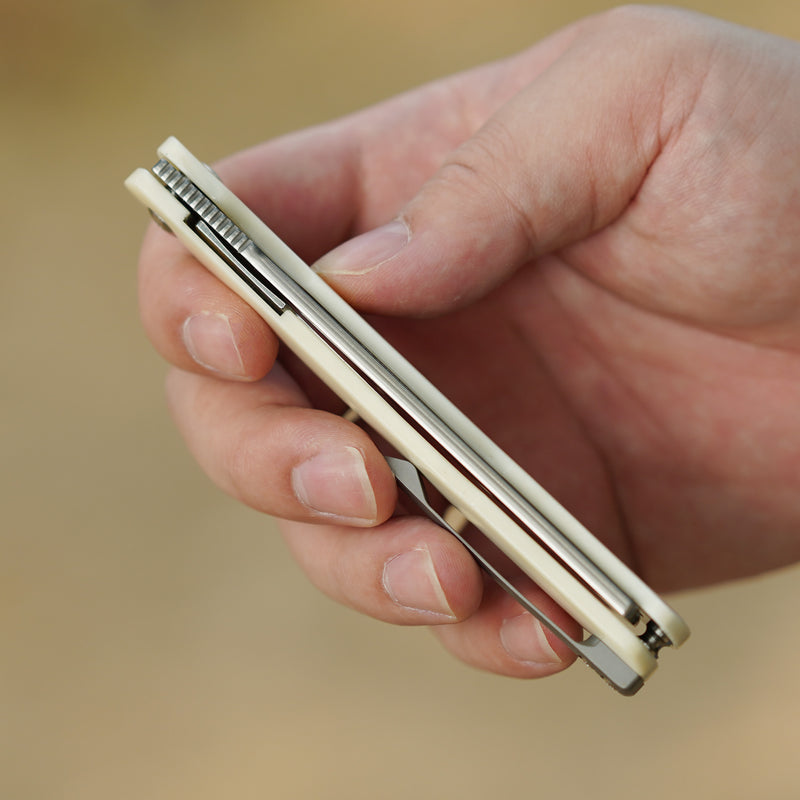 ArtisanCutlery Orthodox V2 Flipper & Liner Lock Knife Bovine Bone Handle (3.54'' Sand Polish CPM S45VN Blade) 1883G-BB