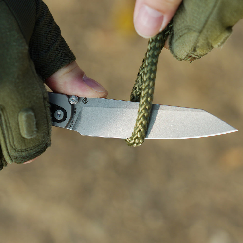 ArtisanCutlery Trust Thumb Stud & Frame Lock Knife Titanium and Aluminum Handle (3.758'' Stone Wash S35VN Blade) 1886G-GY