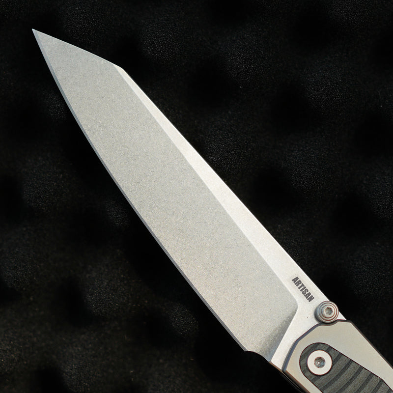 ArtisanCutlery Trust Thumb Stud & Frame Lock Knife Titanium and Aluminum Handle (3.758'' Stone Wash S35VN Blade) 1886G-GY