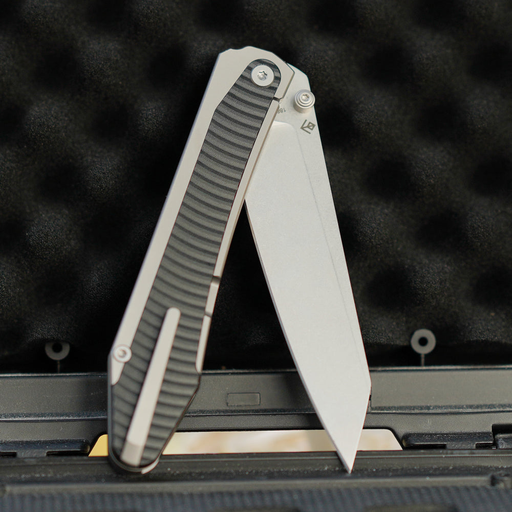 ArtisanCutlery Trust Thumb Stud & Frame Lock Knife Titanium and Aluminum Handle (3.758'' Stone Wash S35VN Blade) 1886G-GY