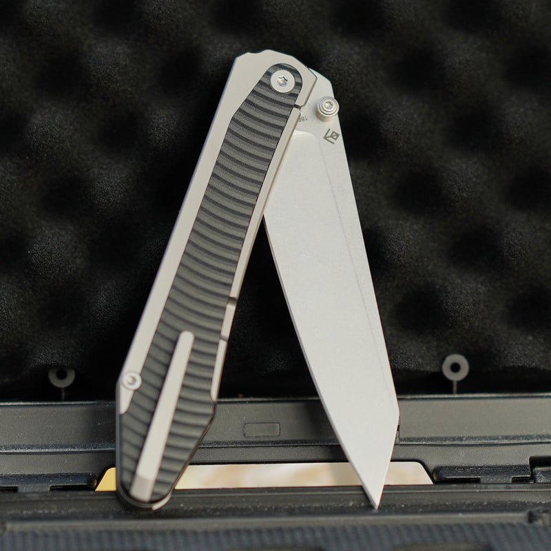 ArtisanCutlery Trust Thumb Stud & Frame Lock Knife Titanium and Aluminum Handle (3.758'' Stone Wash S35VN Blade) 1886G-GY