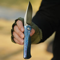 ArtisanCutlery Crusoe ATZ-1869G S90V Blade Titanium Damascus Handle Folding Knives