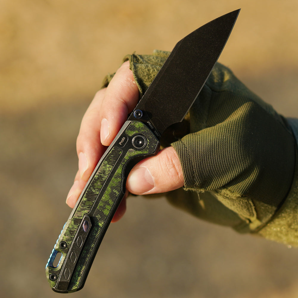 CJRB Interstellar Pyrite-Light J1945G S90V Blade Titanium and Fat Carbon Inlay Handle Folding Knives(Limited edition)