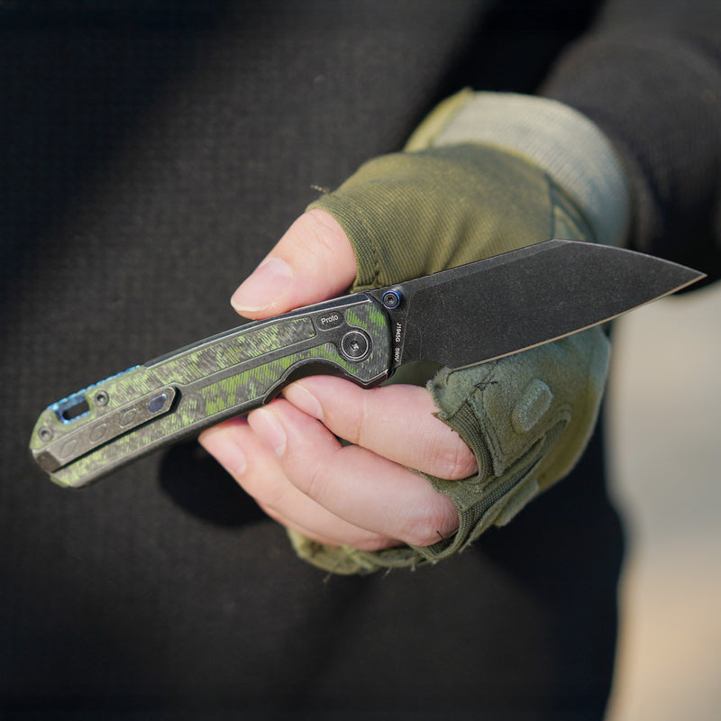 CJRB Interstellar Pyrite-Light J1945G S90V Blade Titanium and Fat Carbon Inlay Handle Folding Knives(Limited edition)