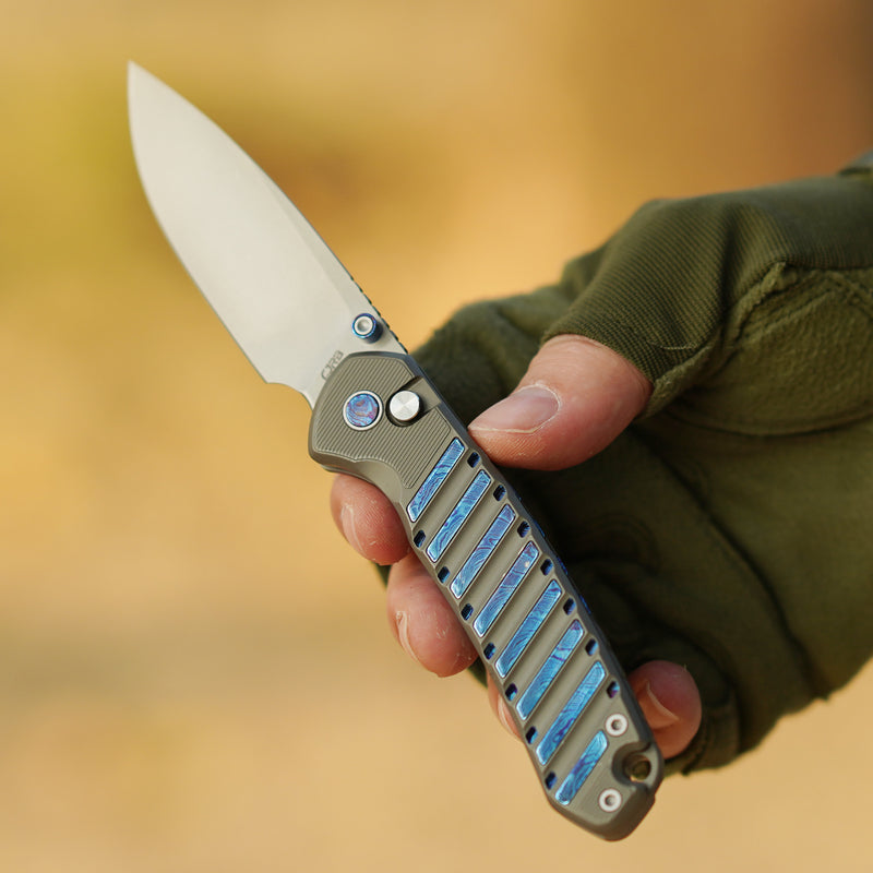 CJRB Galactic Pyrite J1925G S90V Blade Titanium and Titanium Damascus Inlay Handle Folding Knives(Limited edition)