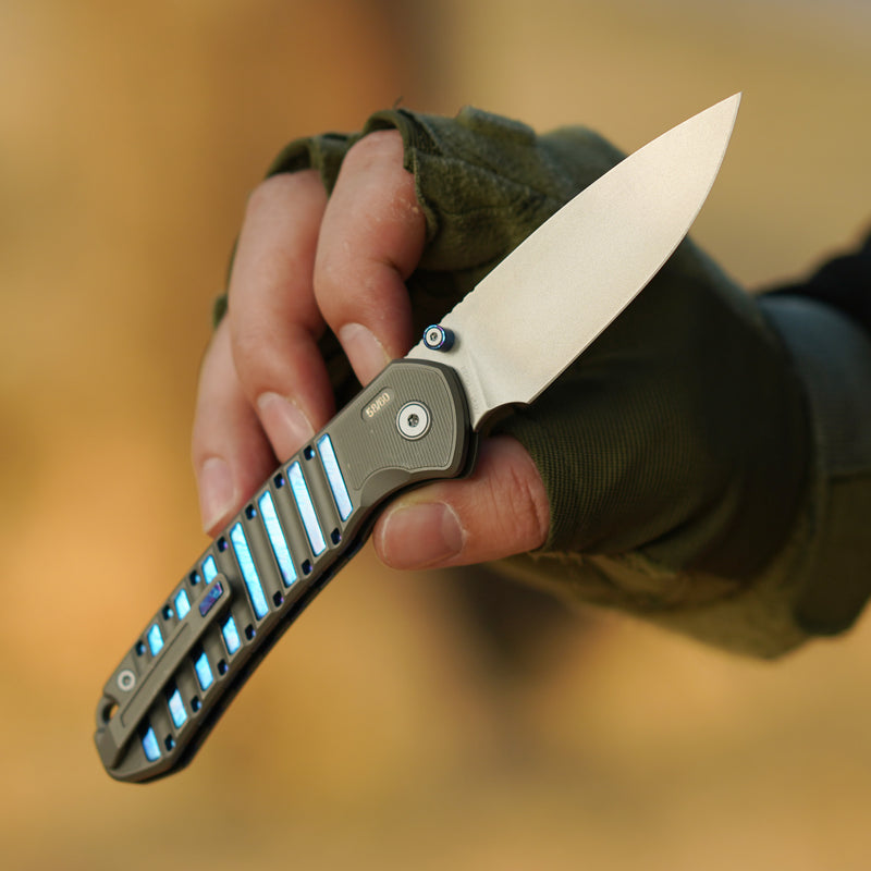 CJRB Galactic Pyrite J1925G S90V Blade Titanium and Titanium Damascus Inlay Handle Folding Knives(Limited edition)