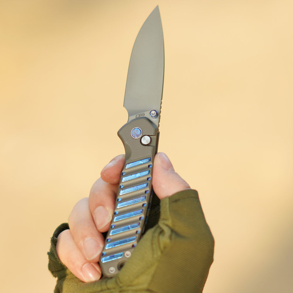 CJRB Galactic Pyrite J1925G S90V Blade Titanium and Titanium Damascus Inlay Handle Folding Knives(Limited edition)