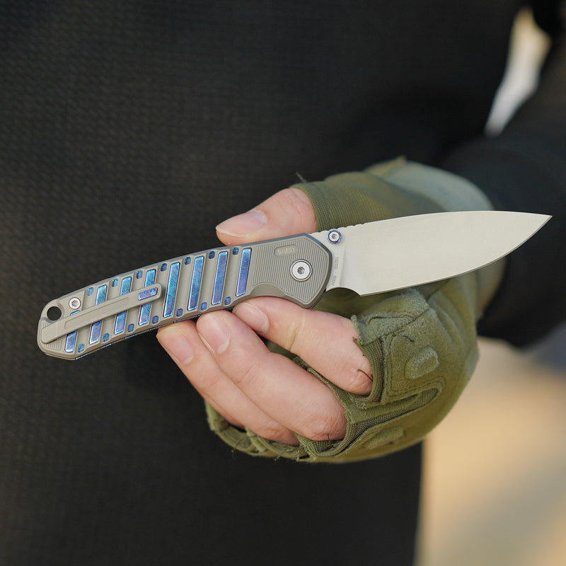 CJRB Galactic Pyrite J1925G S90V Blade Titanium and Titanium Damascus Inlay Handle Folding Knives(Limited edition)