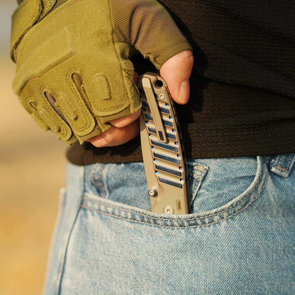 CJRB Galactic Pyrite J1925G S90V Blade Titanium and Titanium Damascus Inlay Handle Folding Knives(Limited edition)