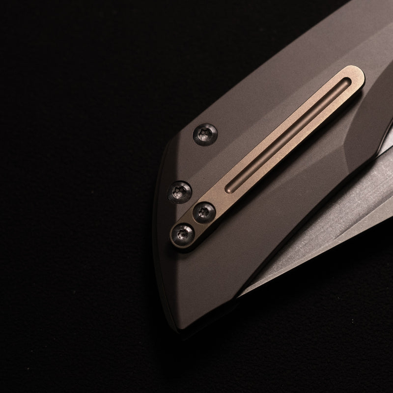 ArtisanCutlery Mousebird Thumb Hole Top Liner Lock EDC Knife Titanium Handle Gold Titanium Clip(3'' S35VN Stone Wash Blade ) 1889G-DG
