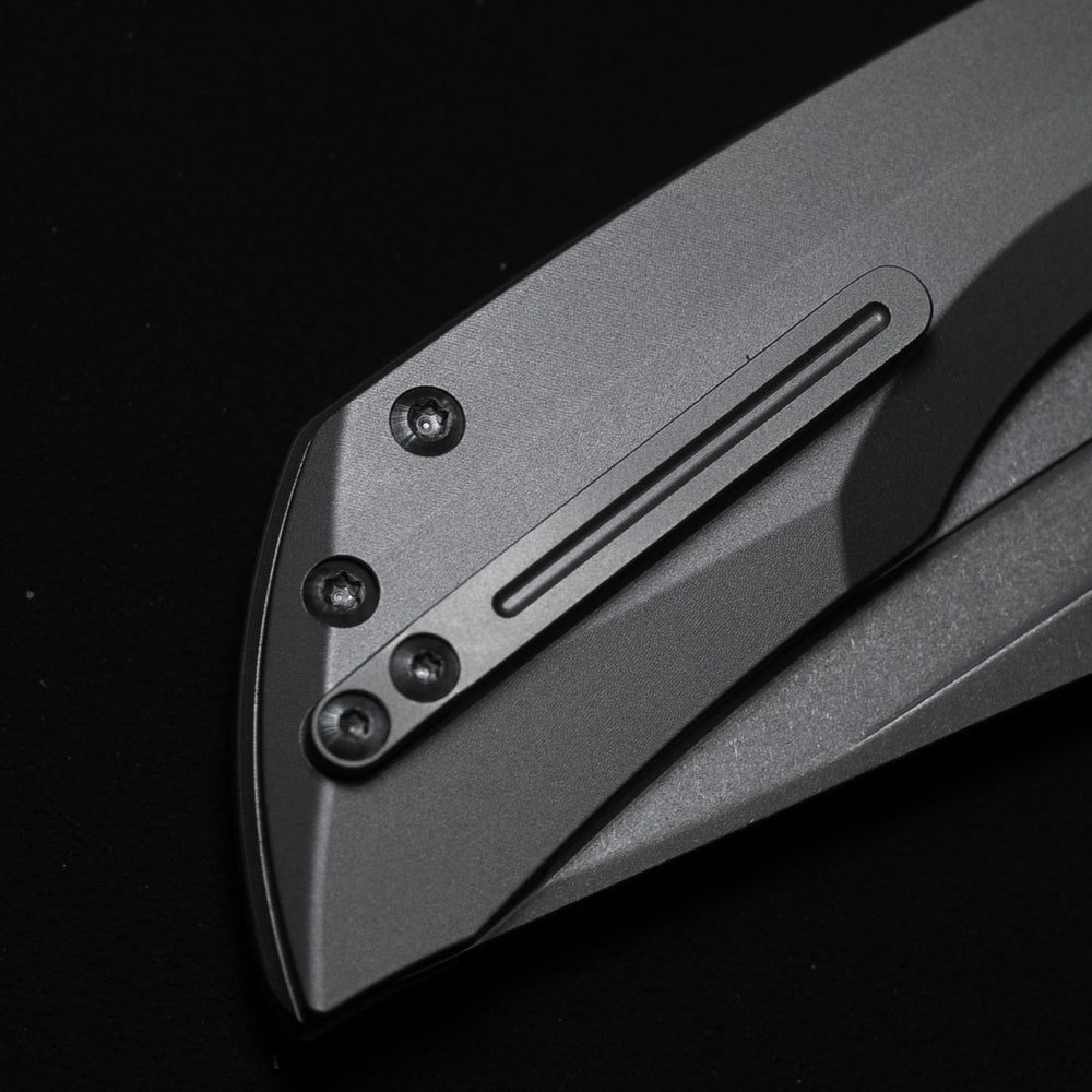 ArtisanCutlery Mousebird Thumb Hole Top Liner Lock EDC Knife Titanium Handle Titanium Clip(3'' S35VN Stone Wash Blade ) 1889G-GY