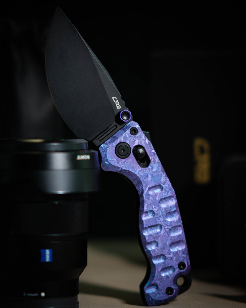 CJRB Doubletap Thumb Stud & Recoil Lock V2 Tatical Knife Crystal Titanium Handle(3.86'' CPM S35VN Steel Black PVD Coating Blade) J1970-CPU