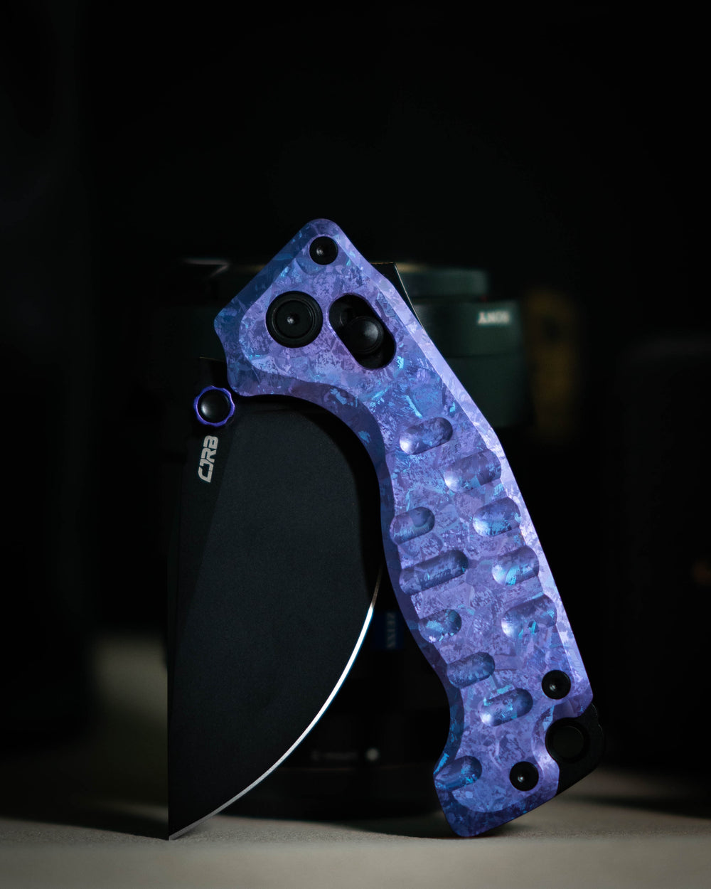 CJRB Doubletap Thumb Stud & Recoil Lock V2 Tatical Knife Crystal Titanium Handle(3.86'' CPM S35VN Steel Black PVD Coating Blade) J1970-CPU