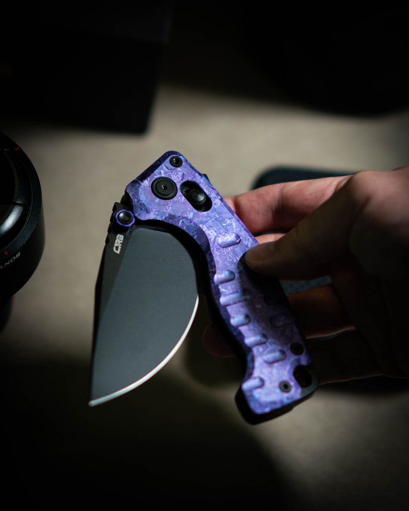 CJRB Doubletap Thumb Stud & Recoil Lock V2 Tatical Knife Crystal Titanium Handle(3.86'' CPM S35VN Steel Black PVD Coating Blade) J1970-CPU