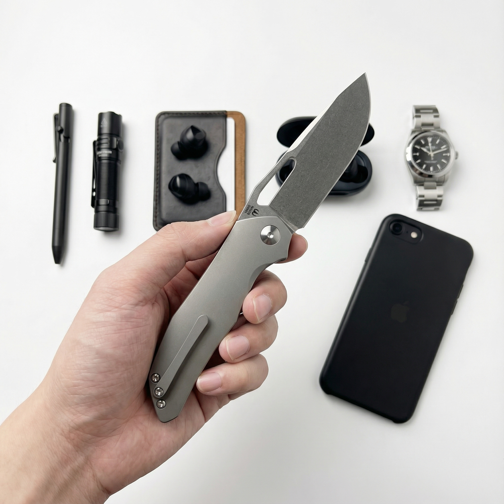Artisan Cutlery Keras Liner Lock Front Flipper Knife Titanium Handle (3.31'' Stone Wash S35VN Blade) 1880G-GY