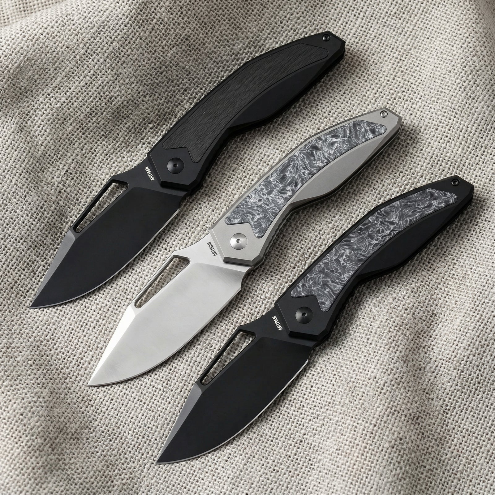 ArtisanCutlery Fragarach ATZ-1879G S90V Blade Titanium Handle Folding Knives Black PVD Coating + Dark Matter Polar