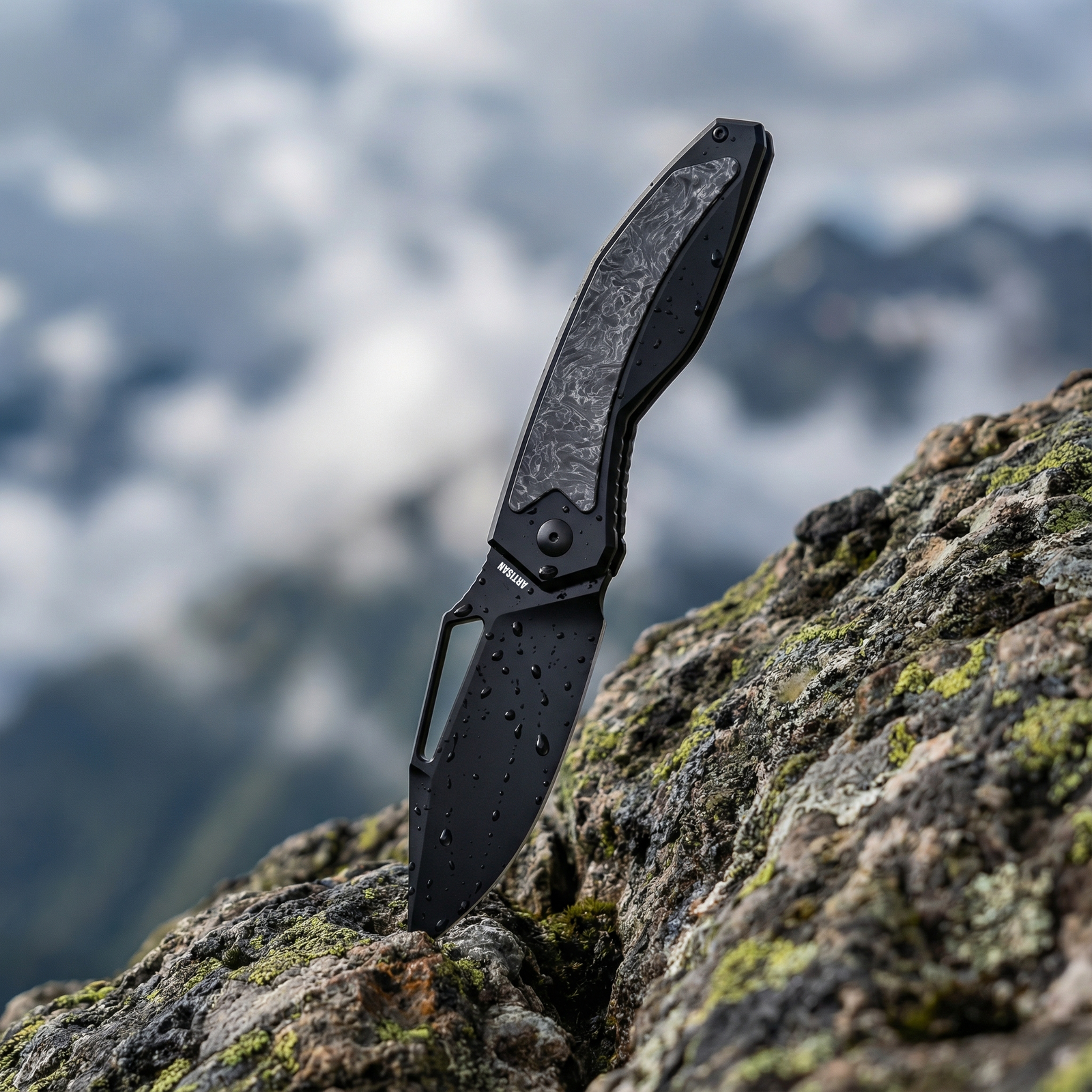 ArtisanCutlery Fragarach ATZ-1879G S90V Blade Titanium Handle Folding Knives Black PVD Coating + Dark Matter Polar