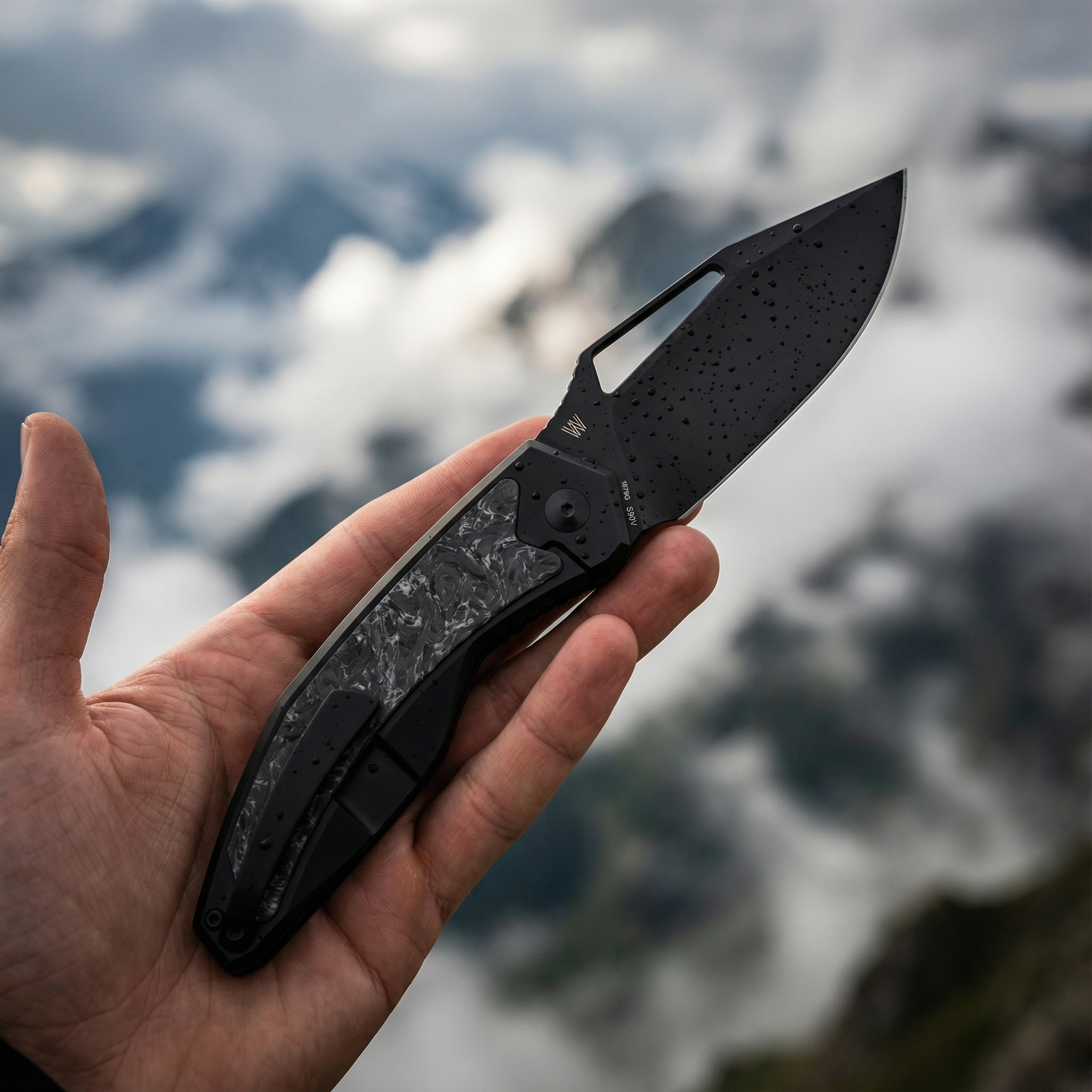 ArtisanCutlery Fragarach ATZ-1879G S90V Blade Titanium Handle Folding Knives Black PVD Coating + Dark Matter Polar