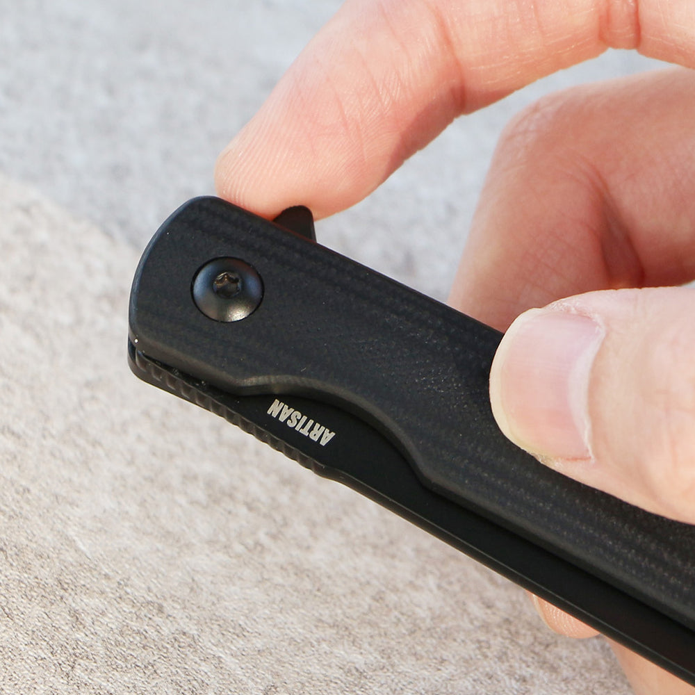 ArtisanCutlery Orthodox V2 Flipper & Liner Lock Knife Black G10 Handle (3.54'' Black PVD Coating AR-RPM9 Blade) 1883P-BBK