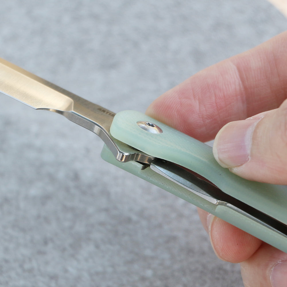 ArtisanCutlery Orthodox V2 Flipper & Liner Lock Knife Green G10 Handle (3.54'' Sand polish AR-RPM9 Blade) 1883P-NTG