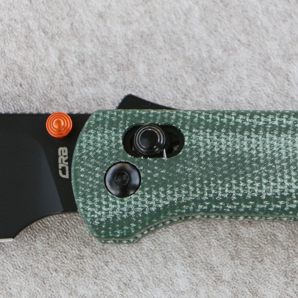 CJRB Bolt Thumbs Stud Recoil Lock Knife Green Micarta Handle (3.25'' Black PVD Coating S90V Blade) J1960G-BMGN