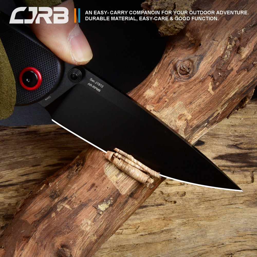 CJRB Feldspar J1912 AR-RPM9 Steel Black PVD Coated Blade G10 Handle Folding Knives - Black (J1912-BBKF)