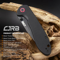 CJRB Feldspar J1912 AR-RPM9 Steel Black PVD Coated Blade G10 Handle Folding Knives - Black (J1912-BBKF)