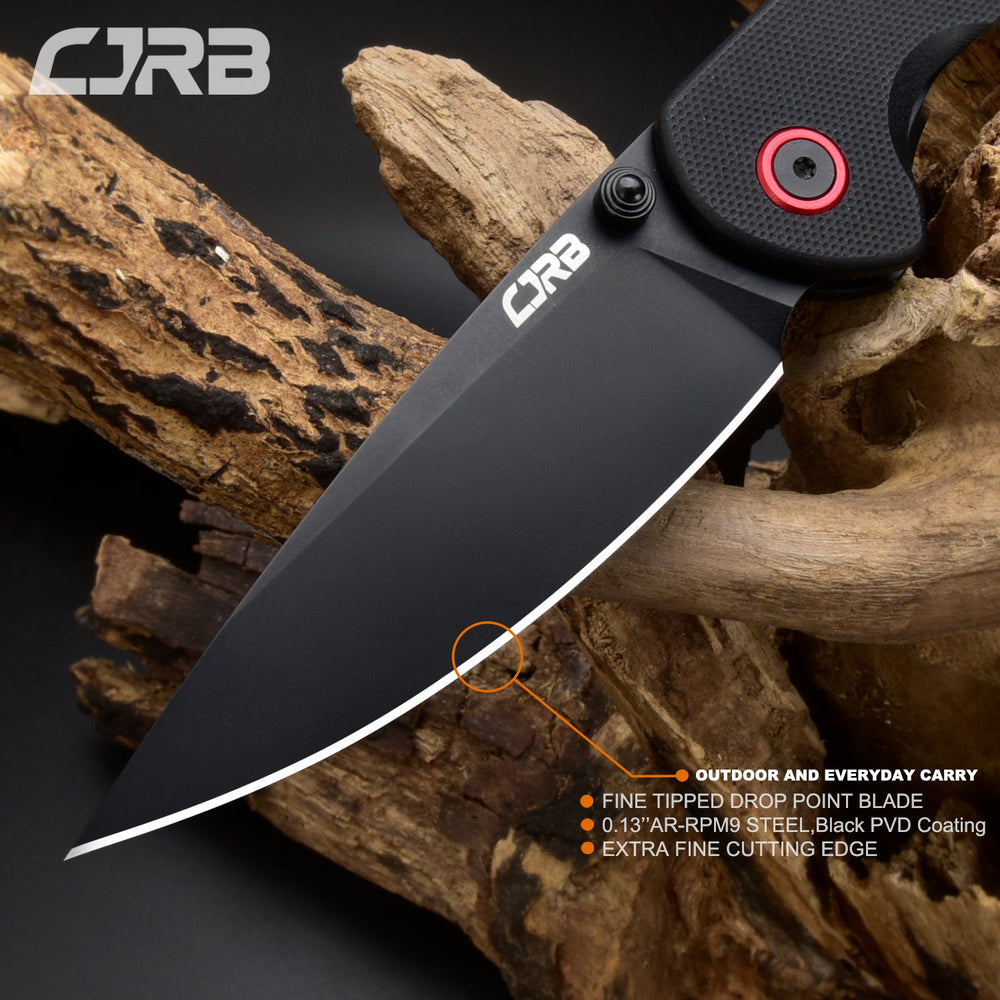 CJRB Feldspar J1912 AR-RPM9 Steel Black PVD Coated Blade G10 Handle Folding Knives - Black (J1912-BBKF)