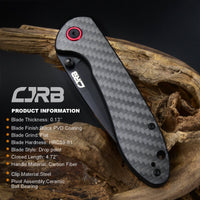 CJRB Feldspar J1912 AR-RPM9 Steel Black PVD Coated Blade Carbon Fiber Handle Folding Knives - Carbon Fiber (J1912-BCF)