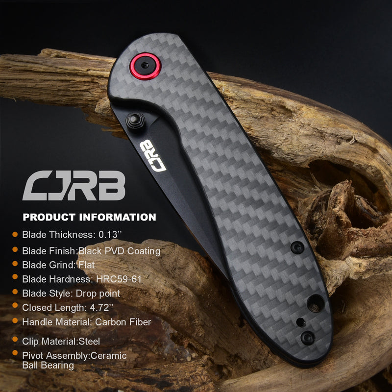CJRB Feldspar J1912 AR-RPM9 Steel Black PVD Coated Blade Carbon Fiber Handle Folding Knives - Carbon Fiber (J1912-BCF)