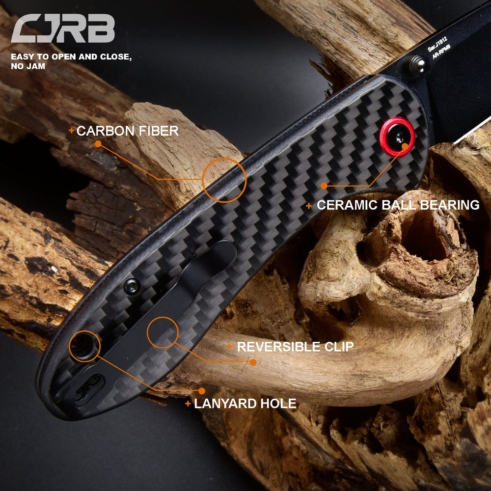 CJRB Feldspar J1912 AR-RPM9 Steel Black PVD Coated Blade Carbon Fiber Handle Folding Knives - Carbon Fiber (J1912-BCF)
