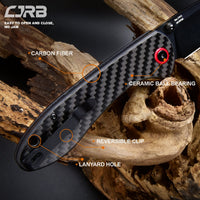 CJRB Feldspar J1912 AR-RPM9 Steel Black PVD Coated Blade Carbon Fiber Handle Folding Knives - Carbon Fiber (J1912-BCF)